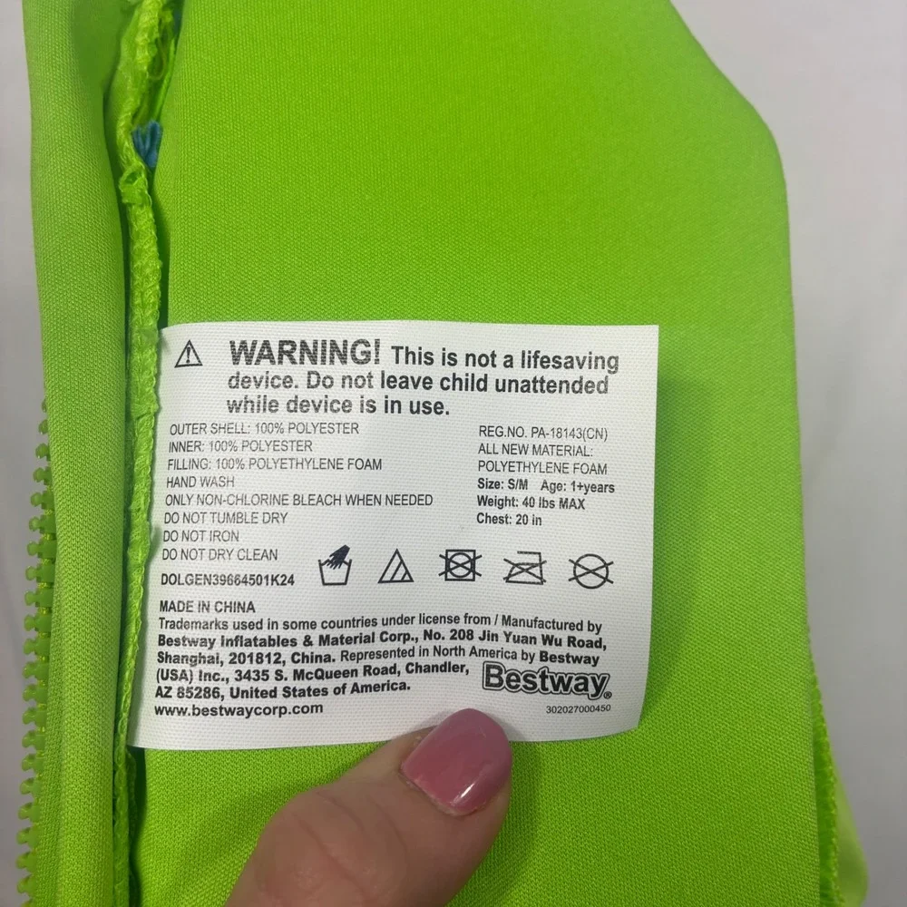 Swim Safe ABC Fabric Swim Vest Kids S/M Green NEW Step B Aquastar‎ Pool UPF 50